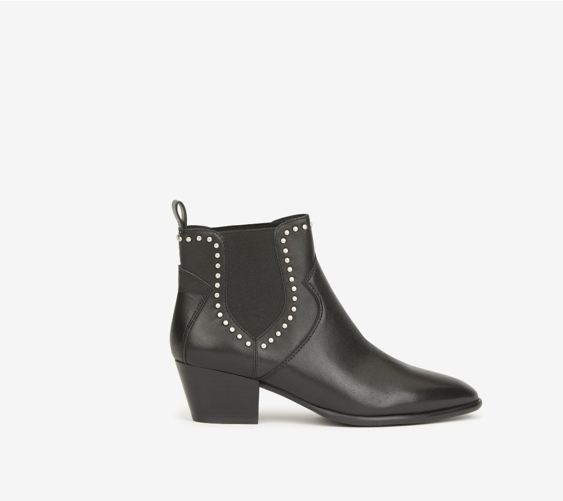 ASH Funk black leather western style boot with Cuban heel & studs