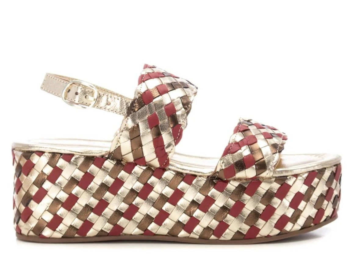 Carmela red and gold platform wedge sandals