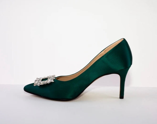 Marian dark green satin shoes