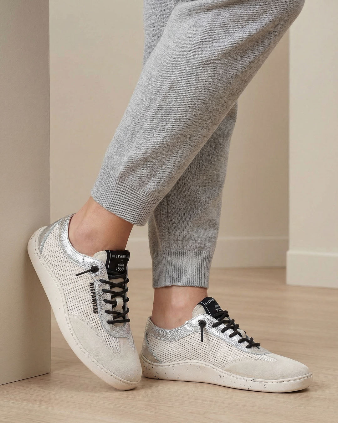 Hispanitas white and silver slip on barefoot earth runner