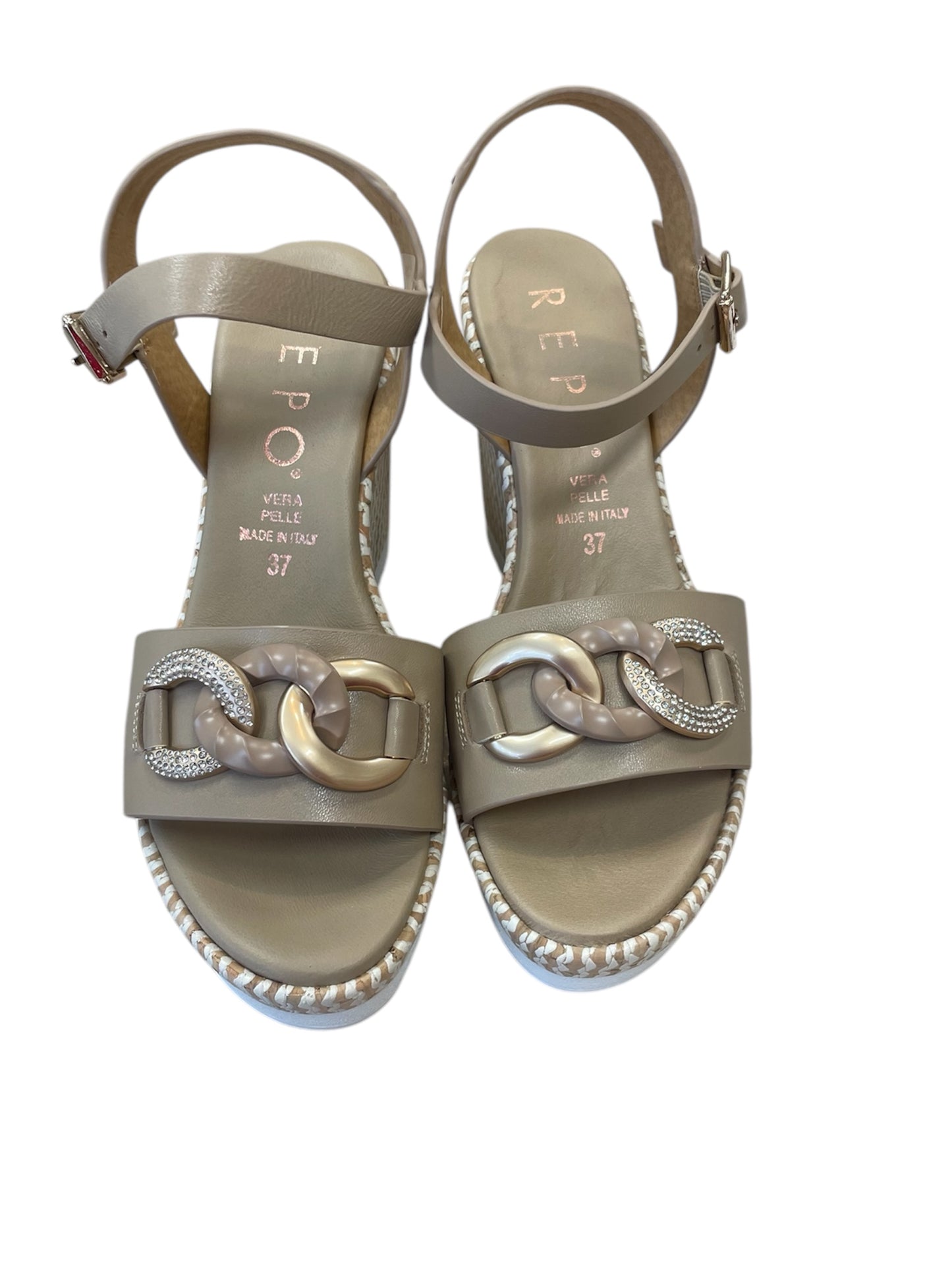 Repo beige leather platform wedge sandals