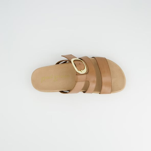 Paul green camel leather strapped slides with gold detailing - Melissakshoes