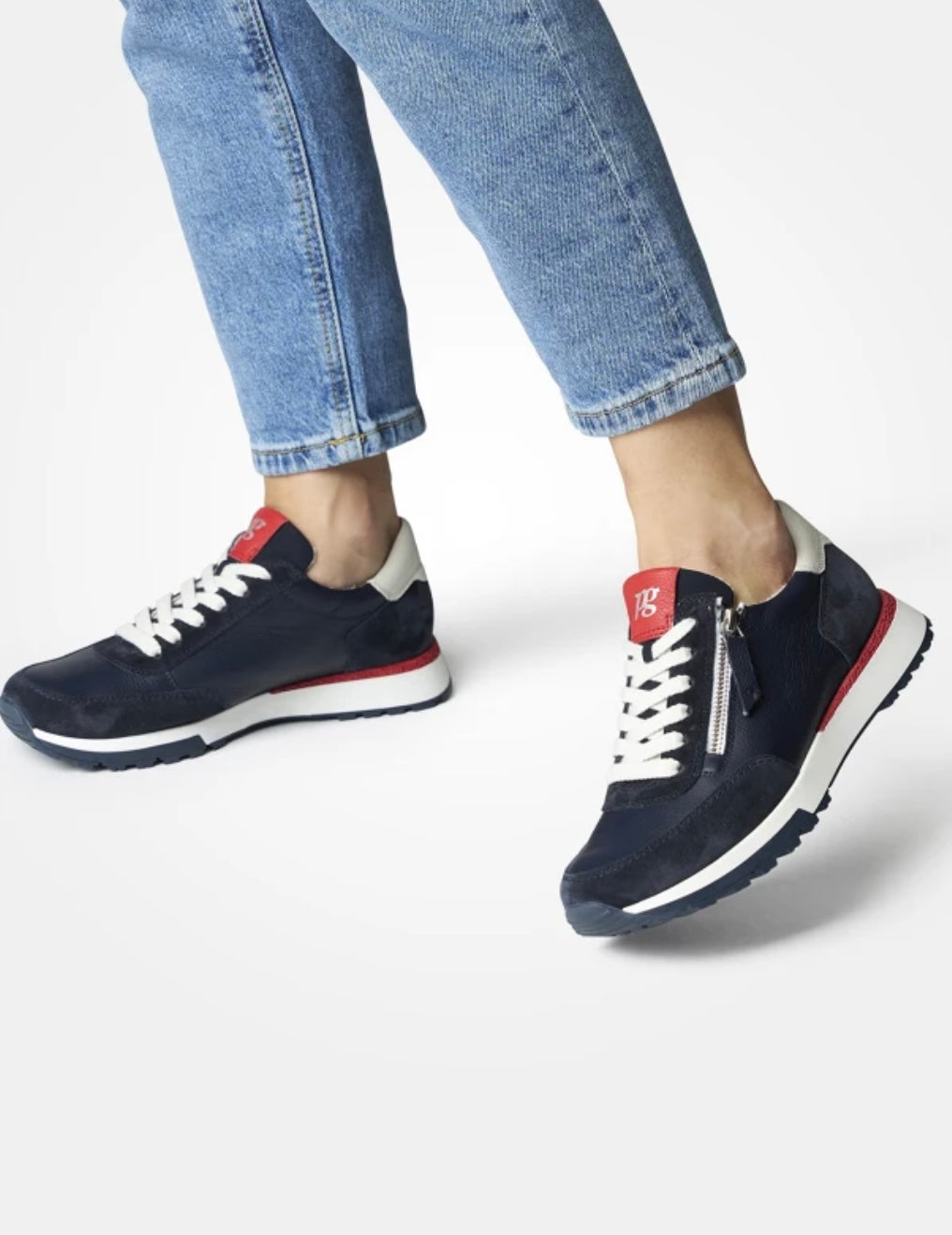 Paul Green Navy leather and suede sneakers