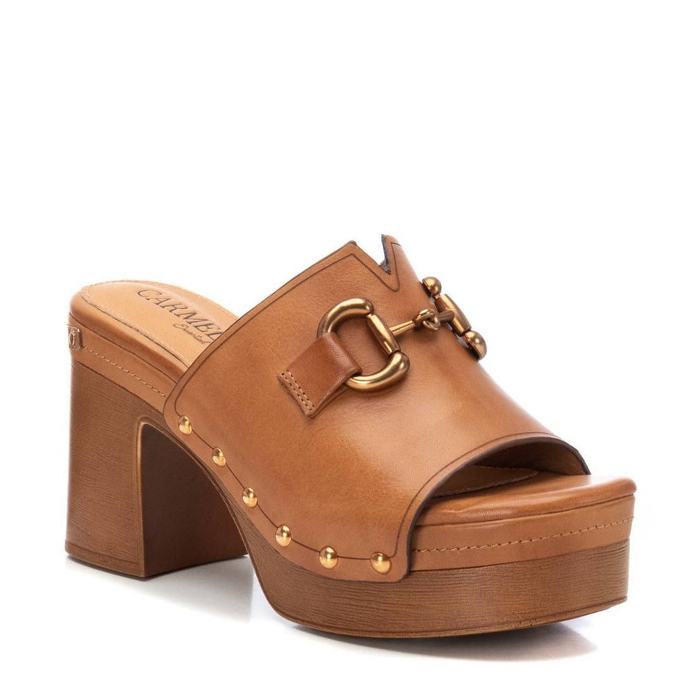 Carmela tan leather platform mules