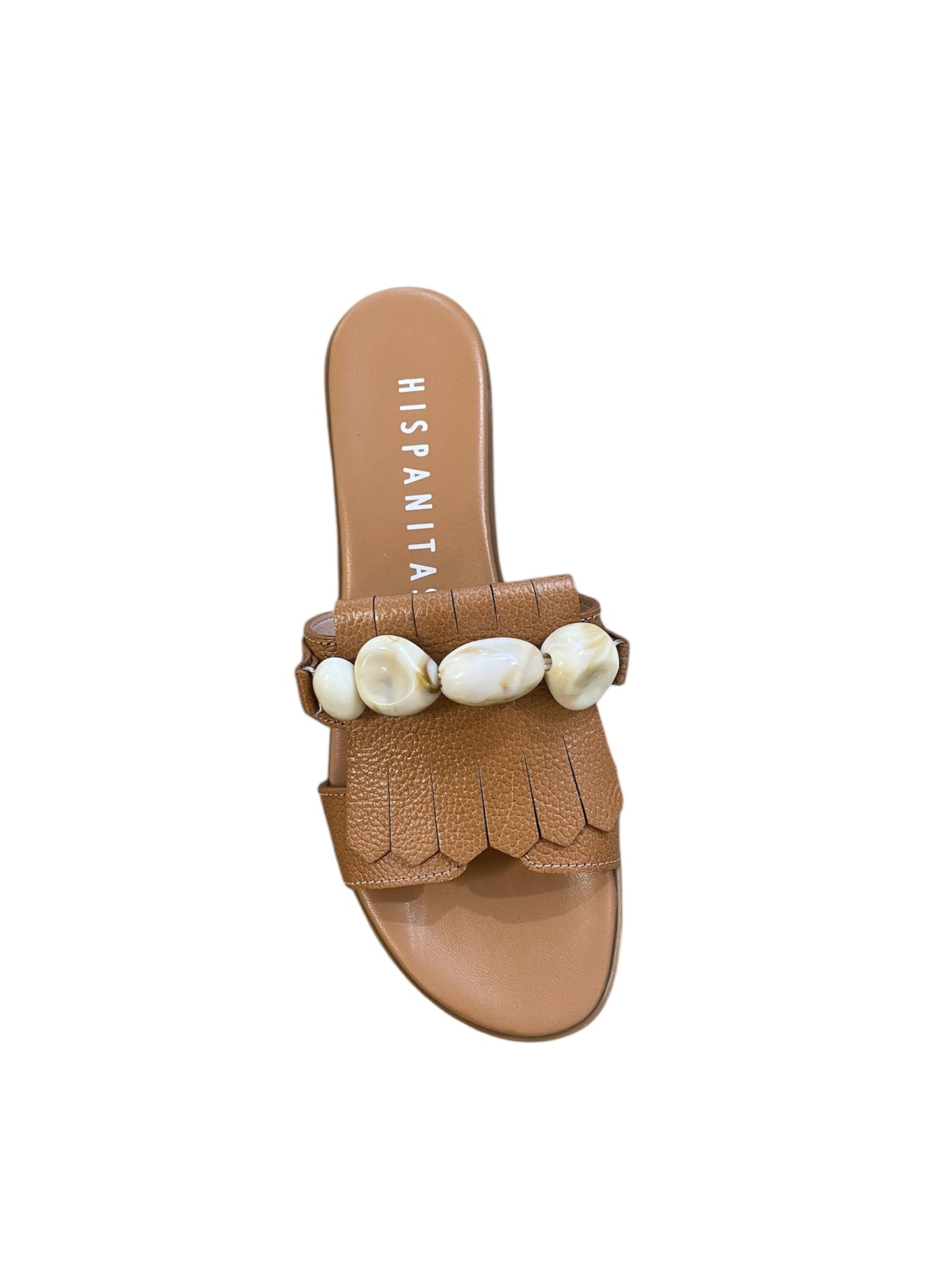 Hispanitas tan leather flat sandals with beaded decoration