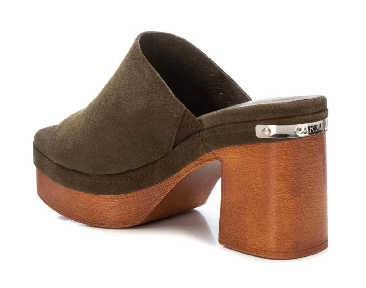 Carmela dark green suede platform mules