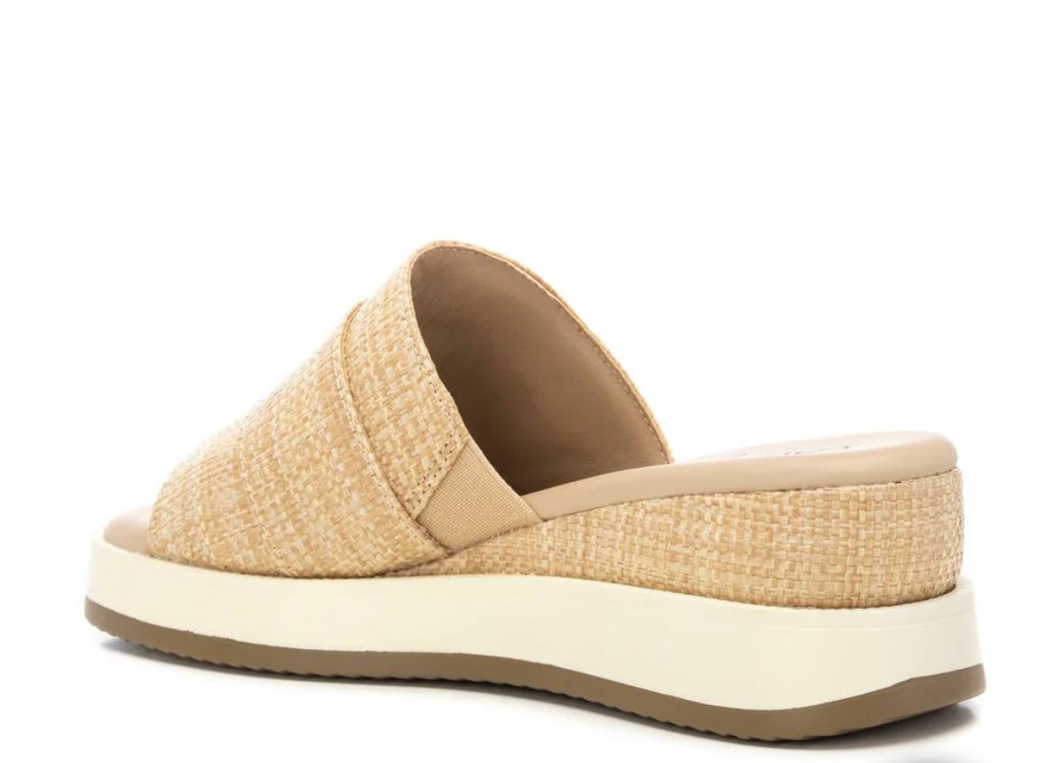 Carmela raffia platform wedge slip on sandals