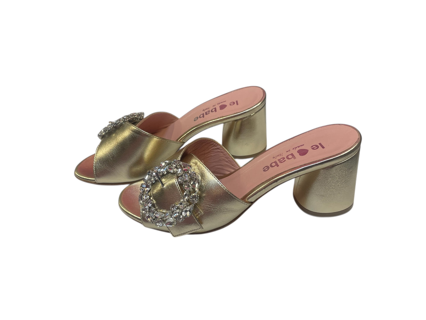 Le babe gold leather mules with block heel