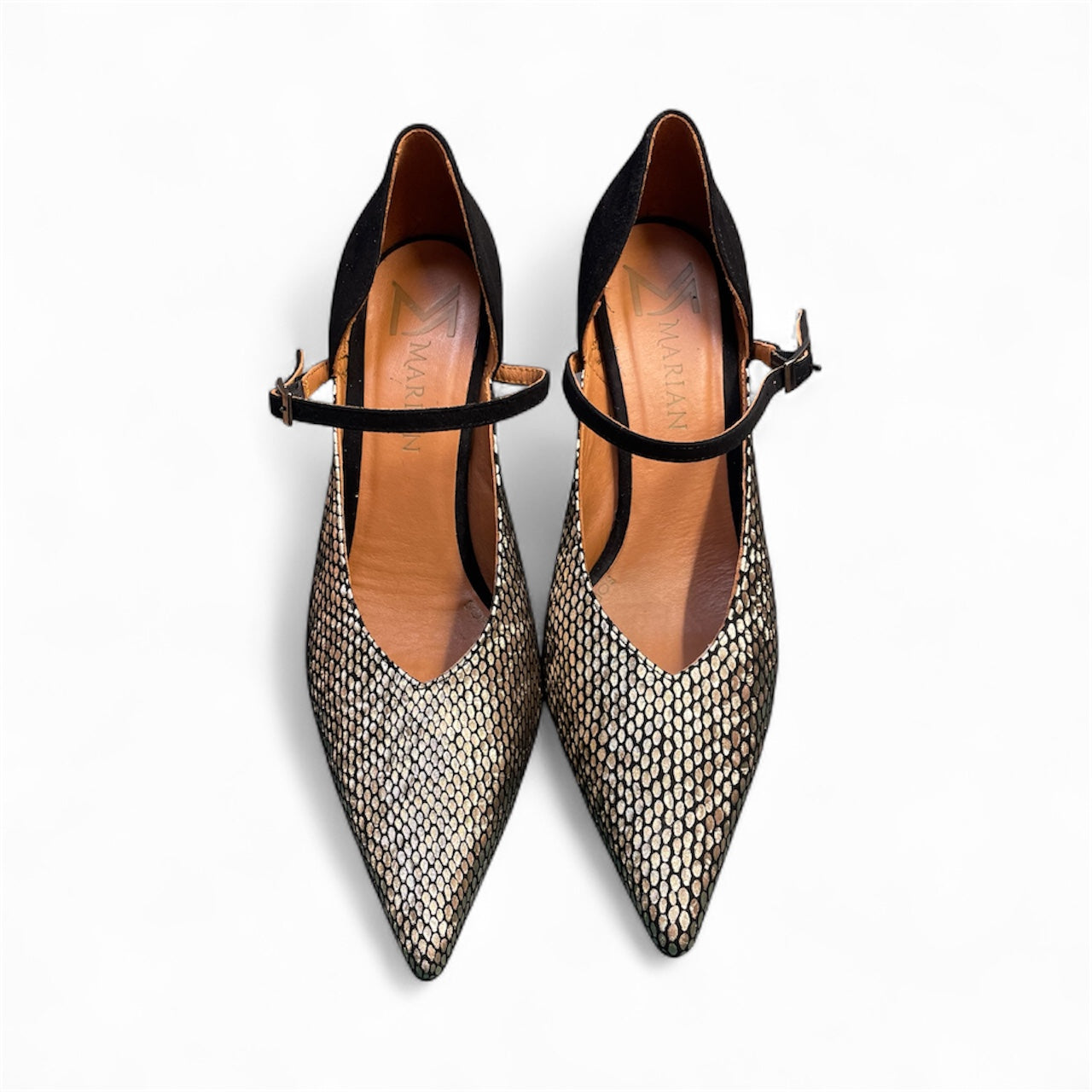 Marian gold and black leather shoes