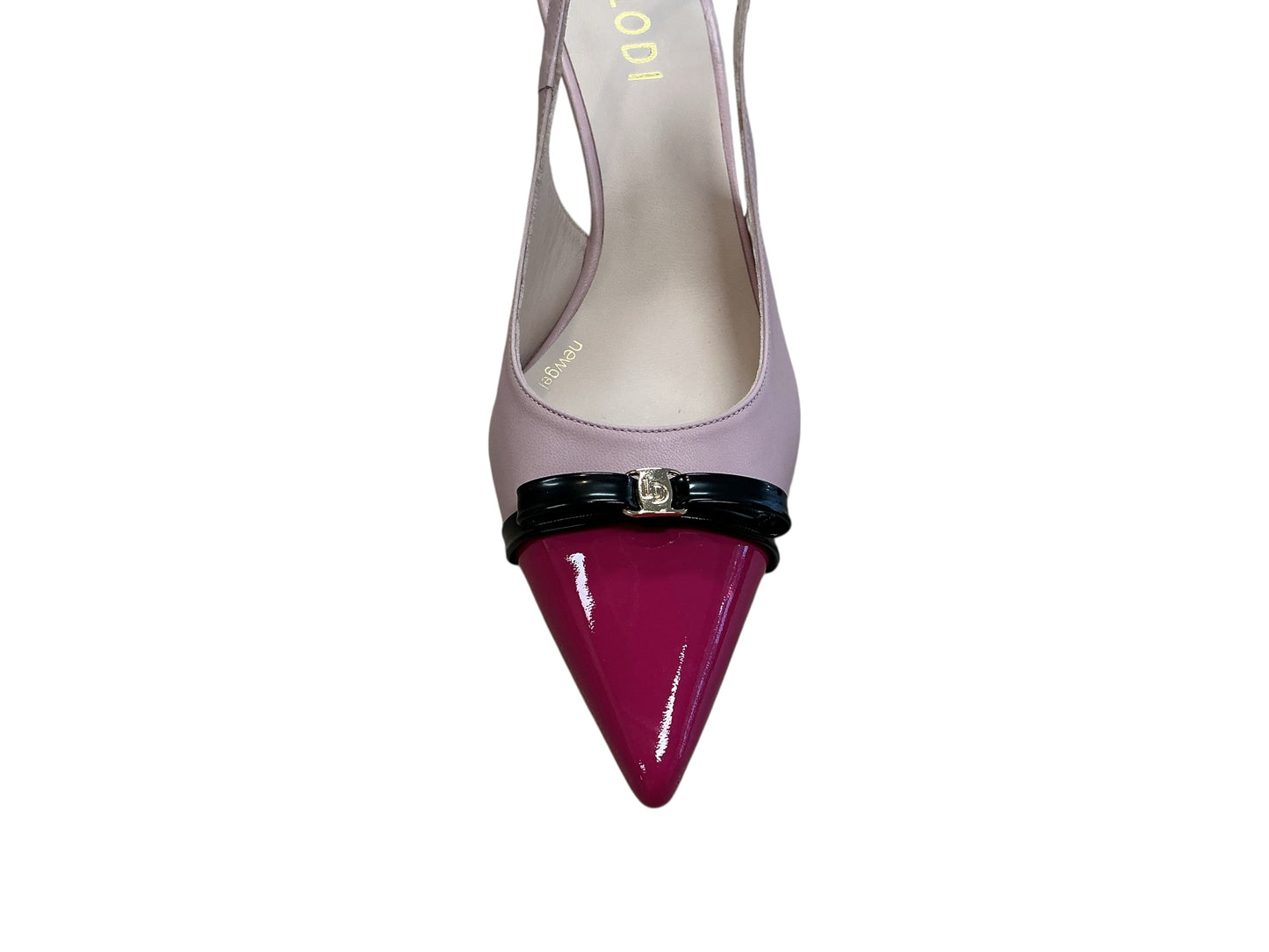 Lodi pale pink leather and hot pink patent toes slingback heel - Melissakshoes