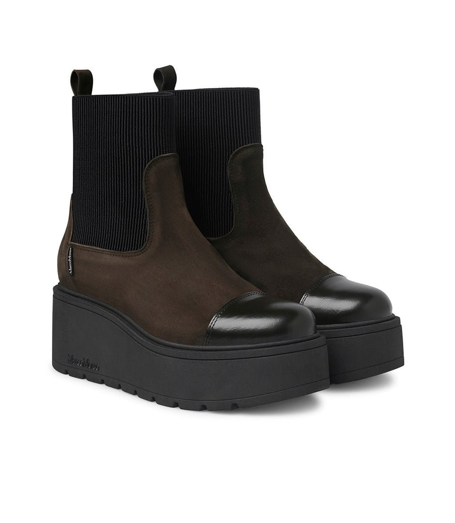 MarcoMoreo brown suede platform wedge boot