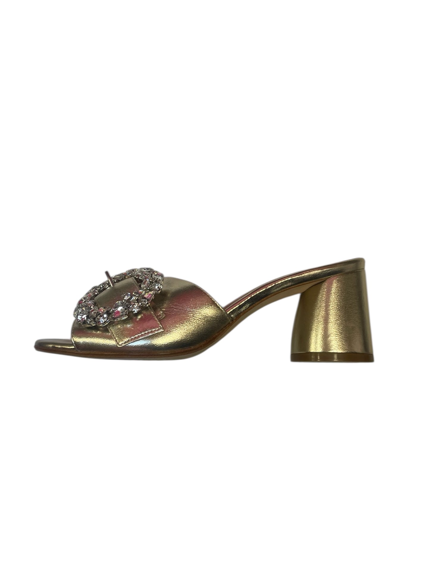 Le babe gold leather mules with block heel