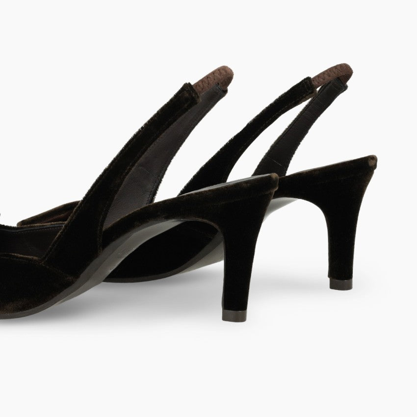 Lodi chocolate velvet slingback