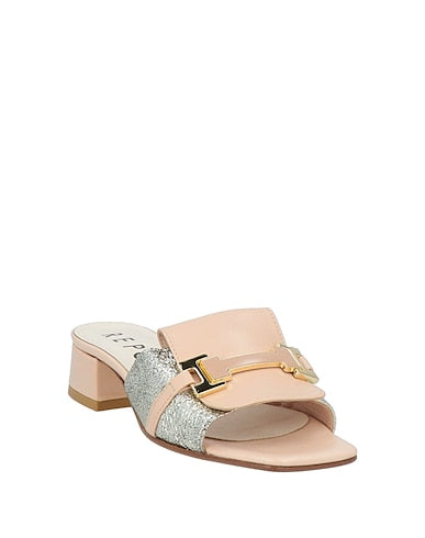 Repo silver and pink leather mules