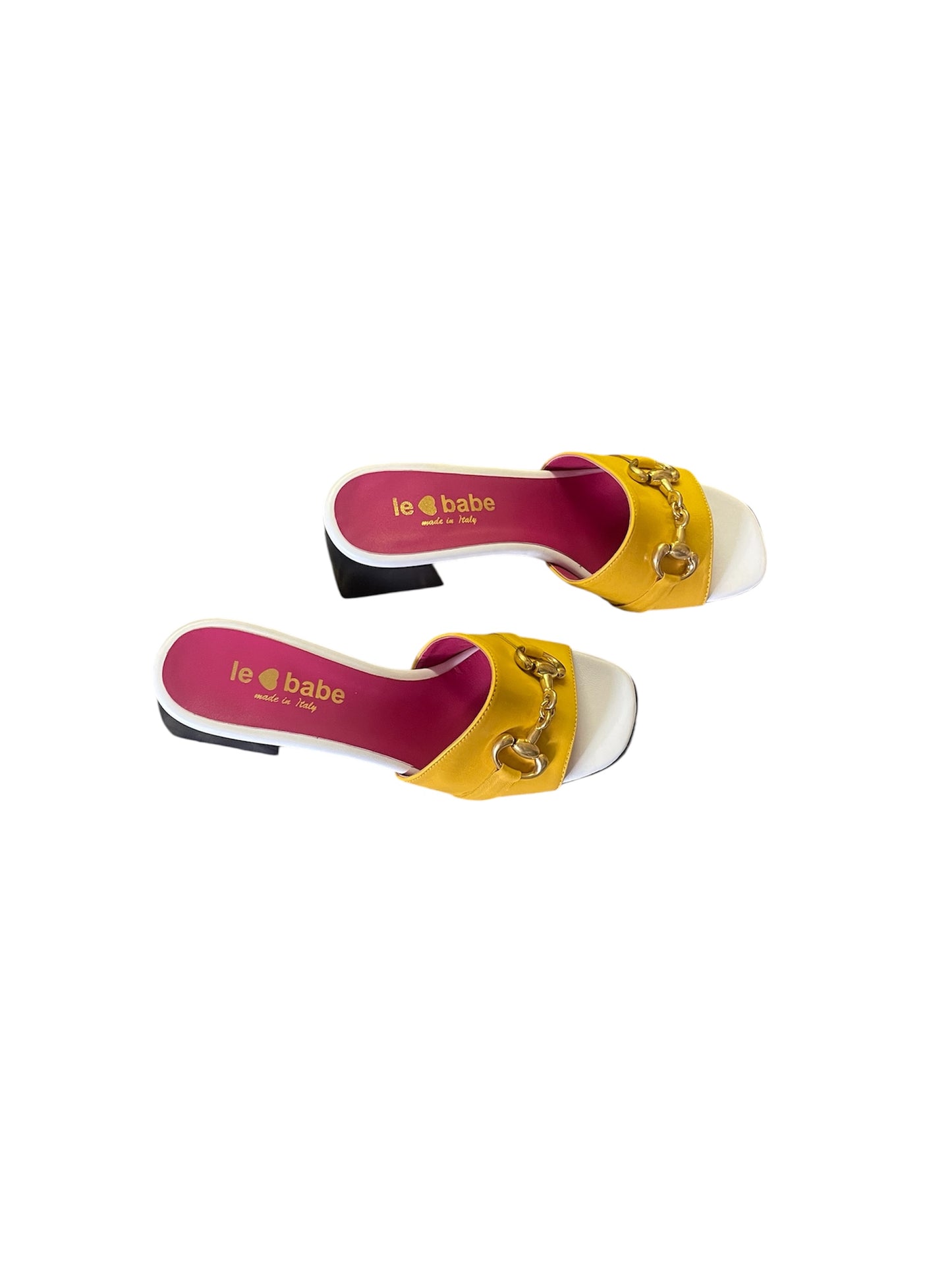 Le babe yellow leather heeled mules