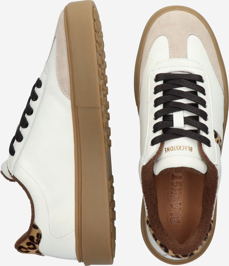 Blackstone white leather and leopard print sneakers