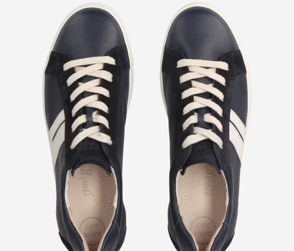 Paul Green Navy leather and suede platform sneakers