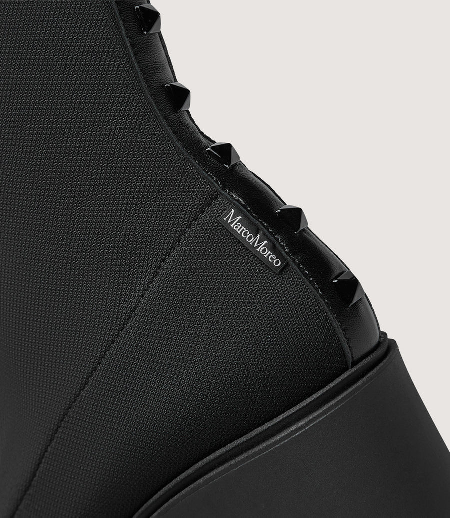 Marco Moreo black knee high stretch with wedge boots with stud detail