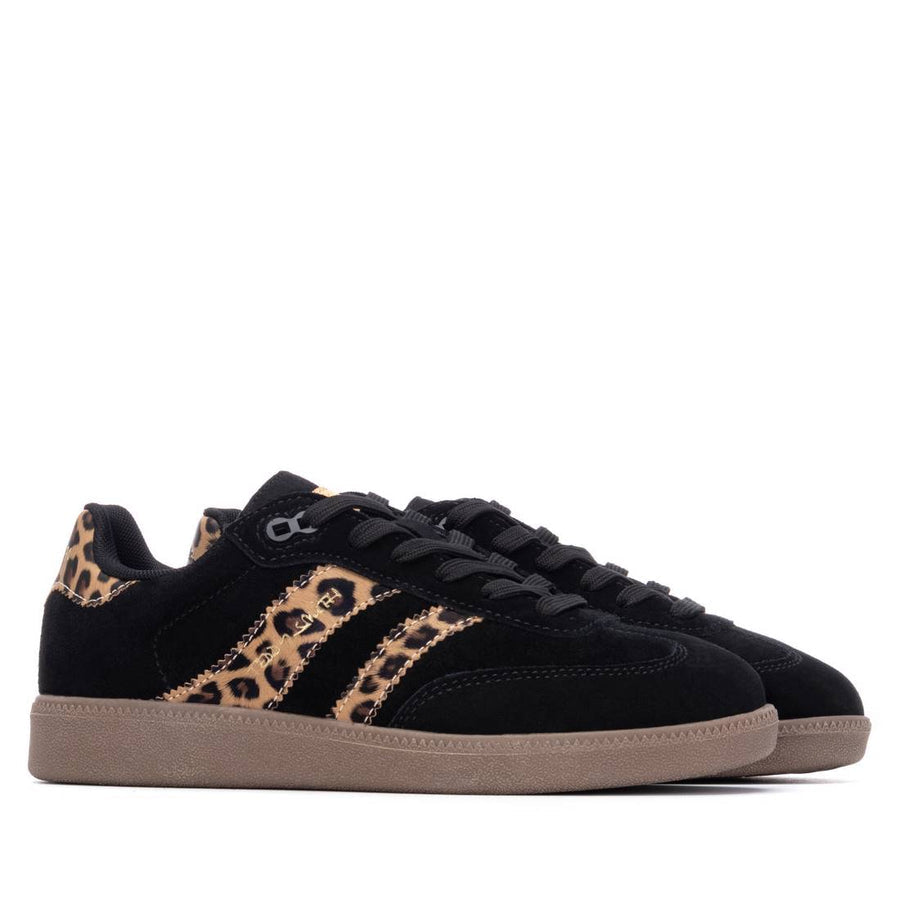 Teddy Smith black and leopard print retro sneakers