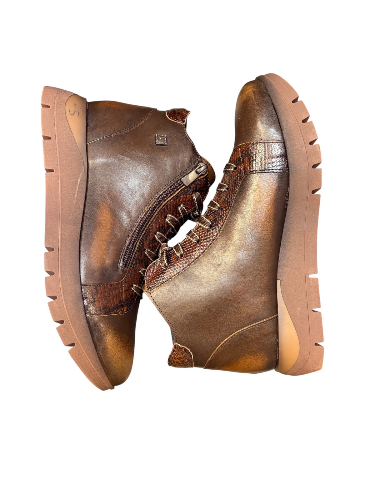 Jose Saenz Tan & Brown Leather Zip Ankle Boot