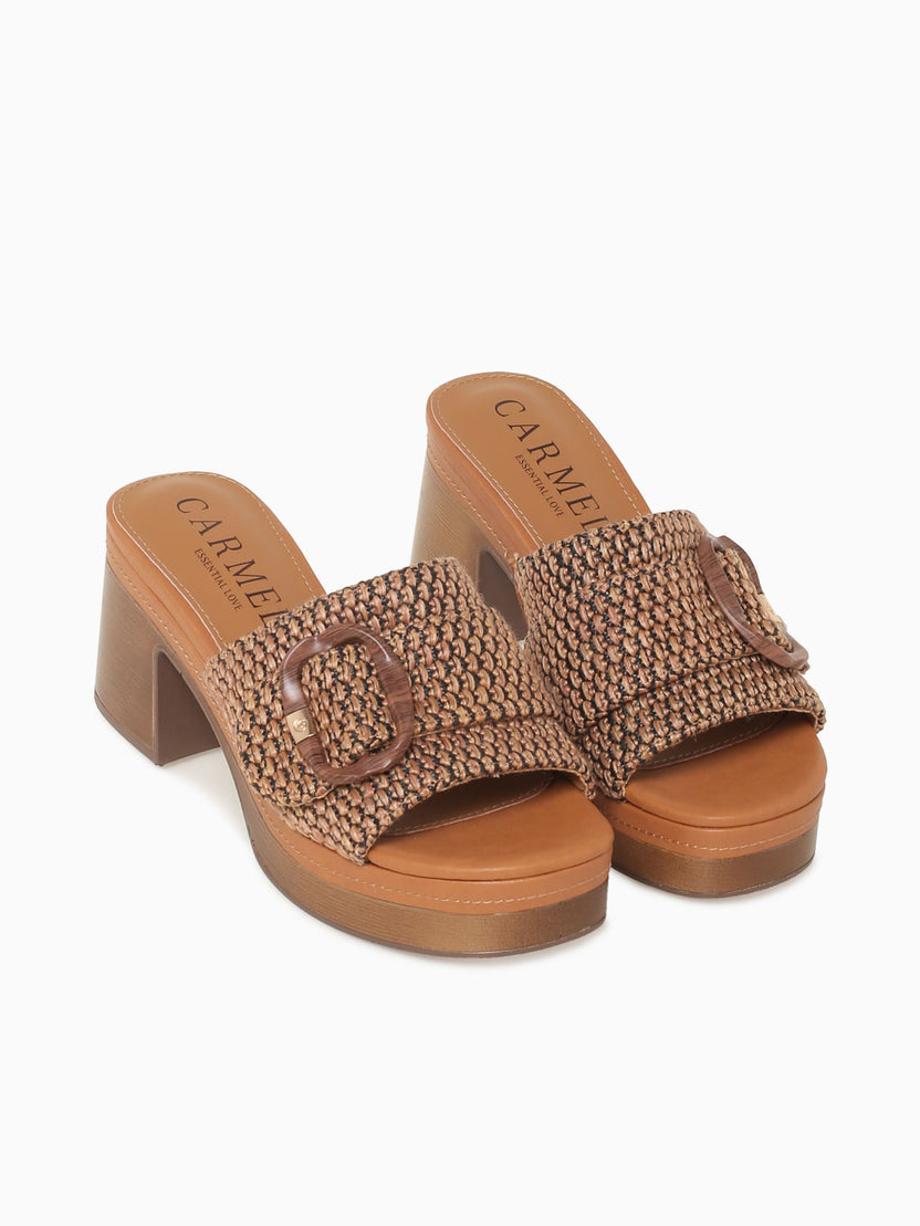 Carmela tan slip on mules with block heel - Melissakshoes
