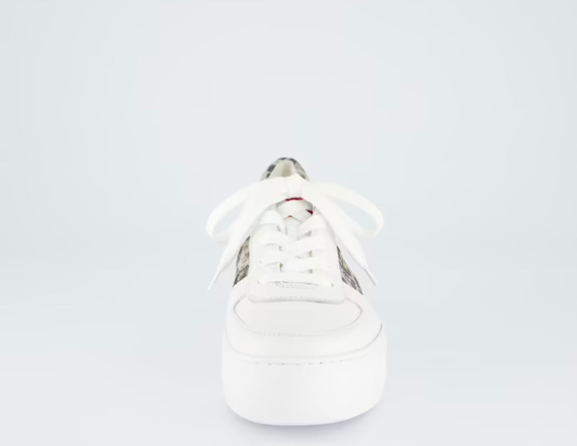Paul Green white leather platform sneaker with leopard print