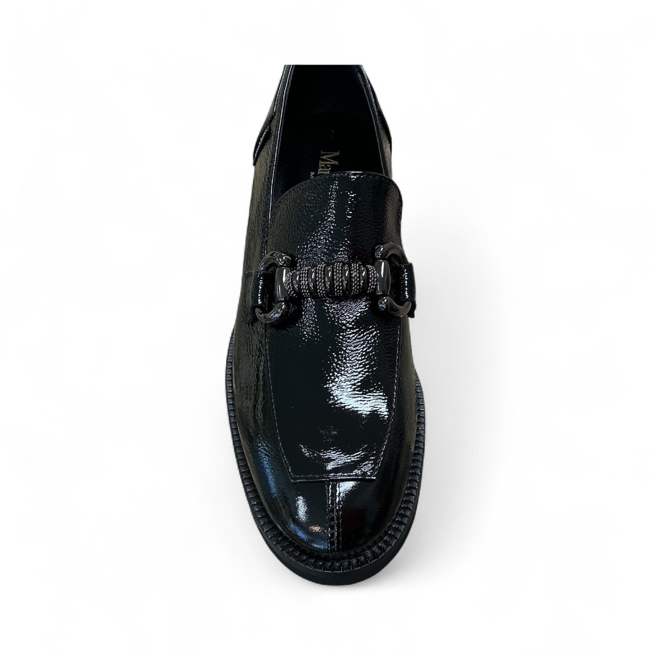 Marco Moreo Black patent loafer with buckle detail