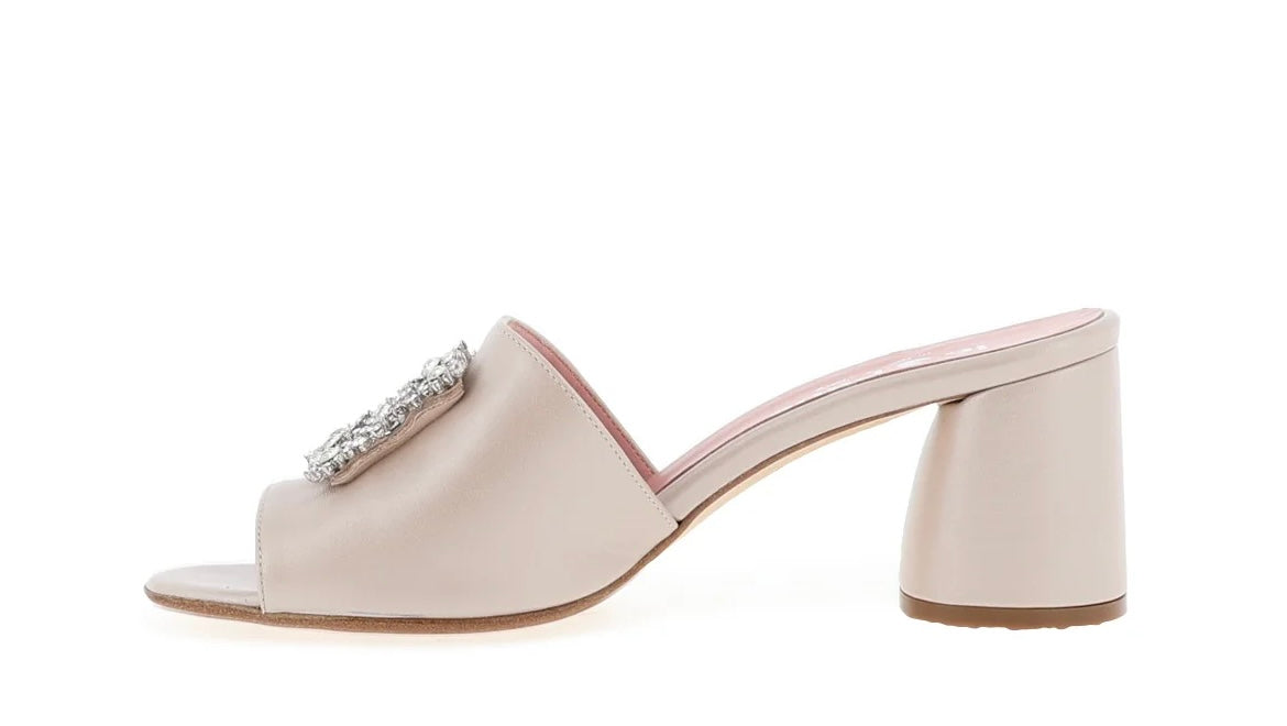 Le babe champagne leather heeled mules