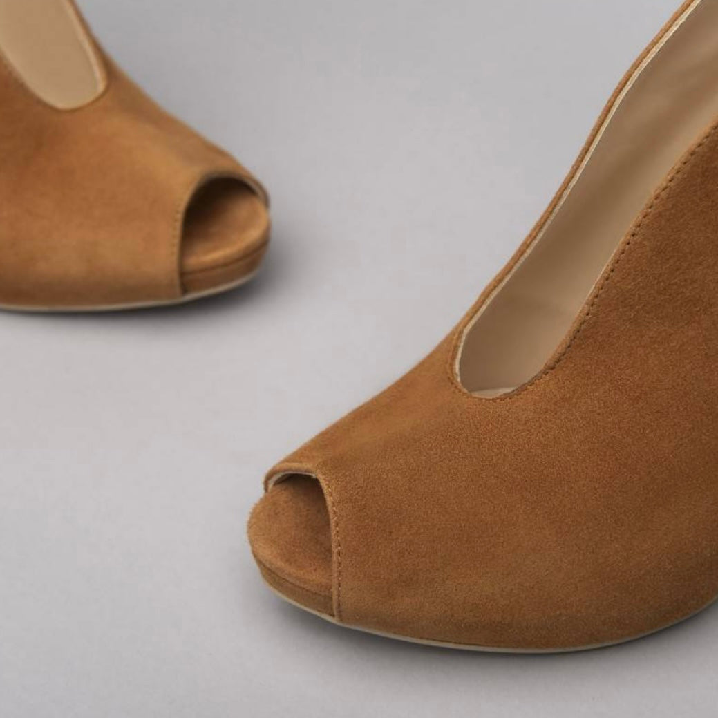 NeroGiardini tan suede leather heeled open toe boots