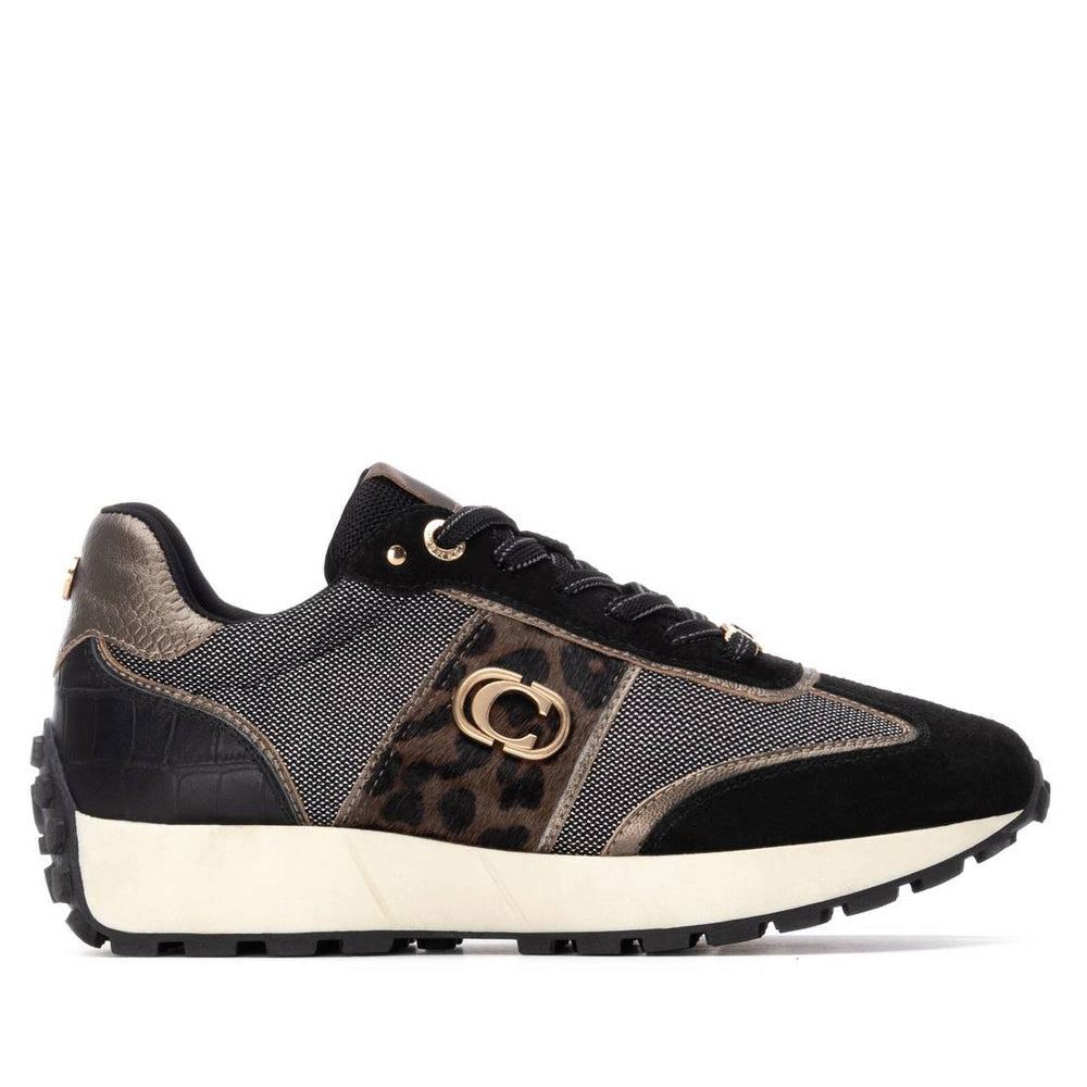 Carmela black and metallic leather and suede sneakers