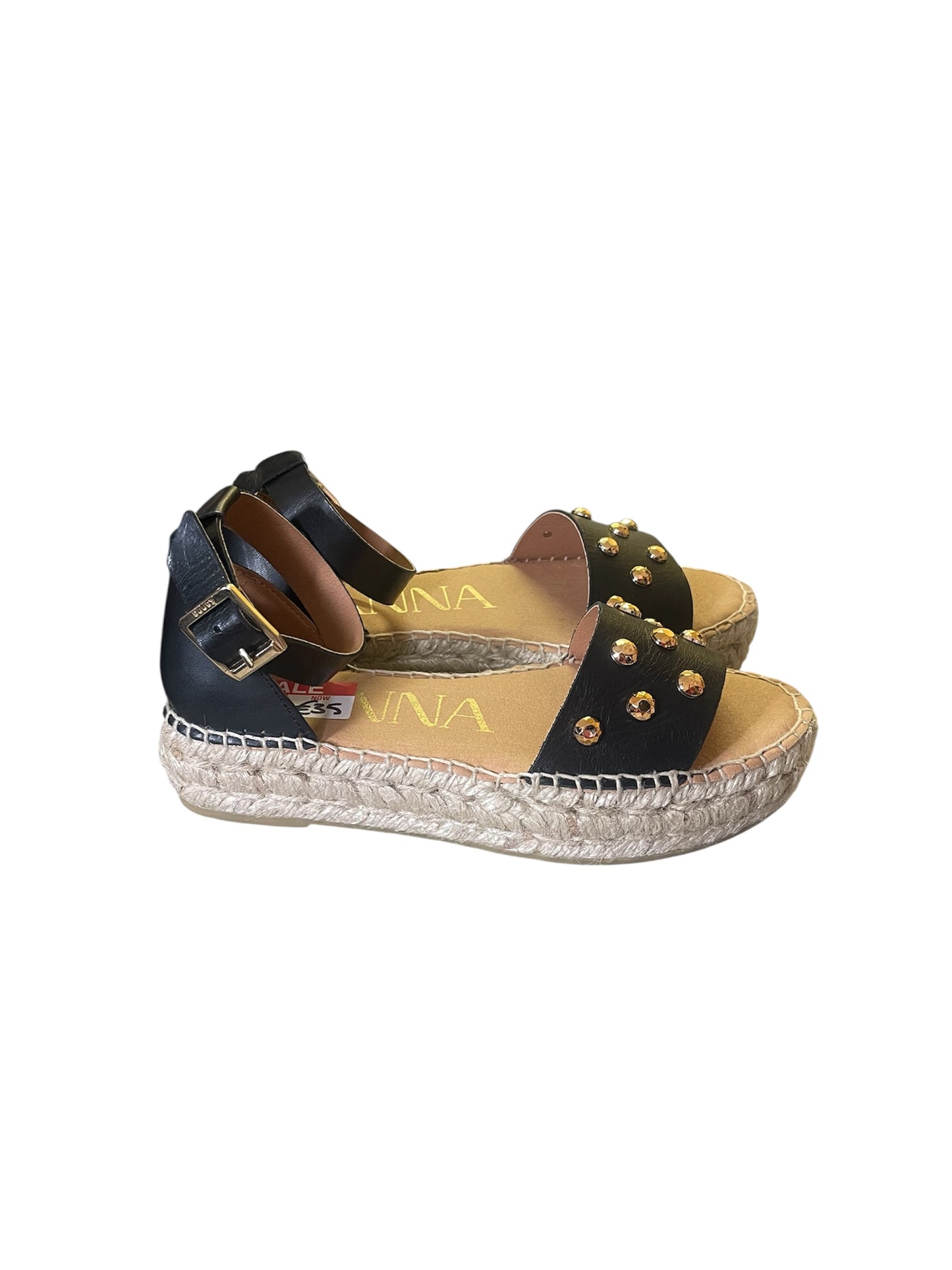 Kanna black leather sandals with gold stud detail