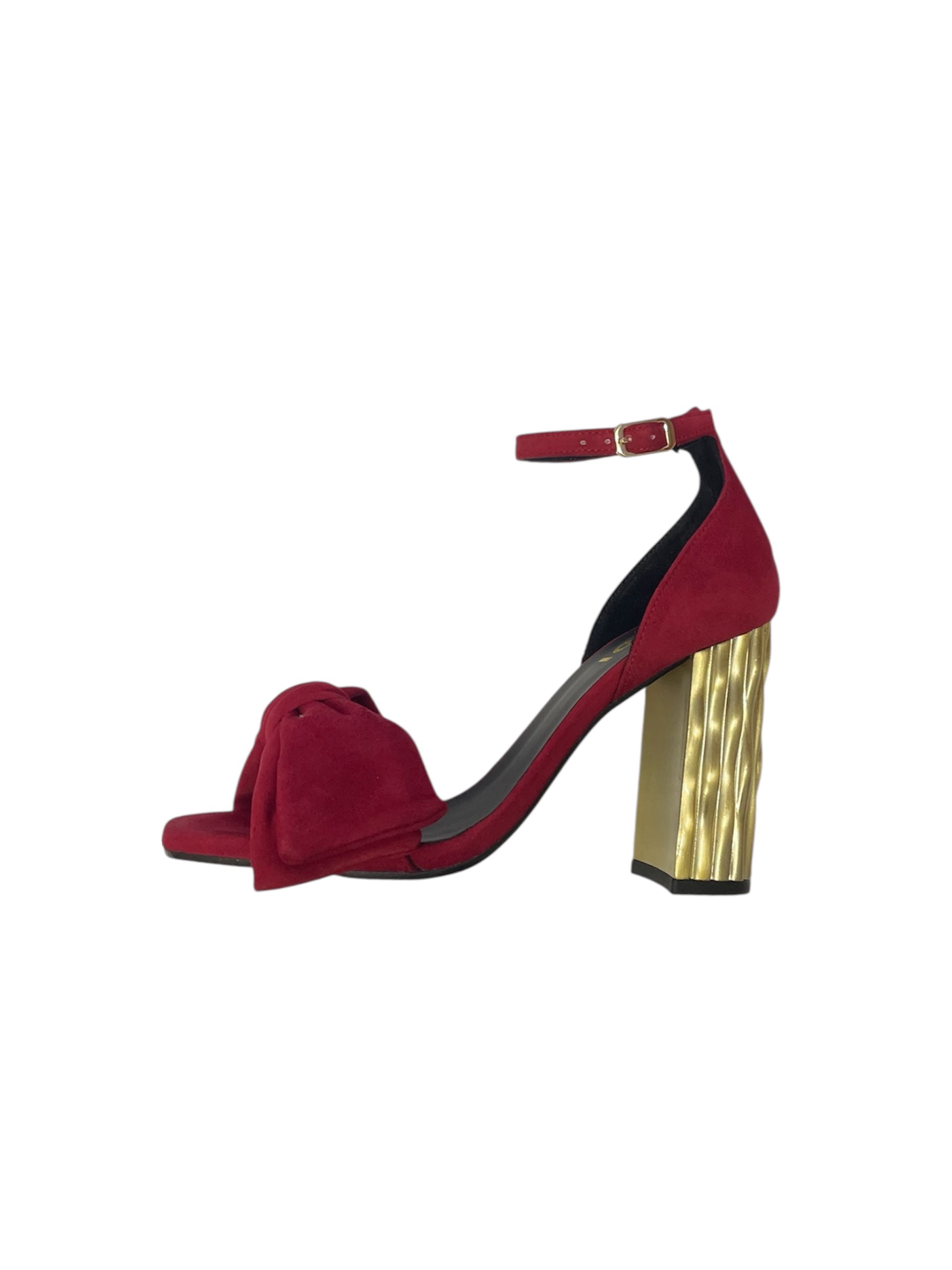 Lodi red suede with gold block heel sandals