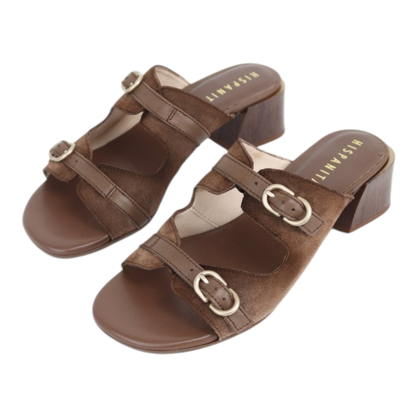 Hispanitas brown suede mules with block heel