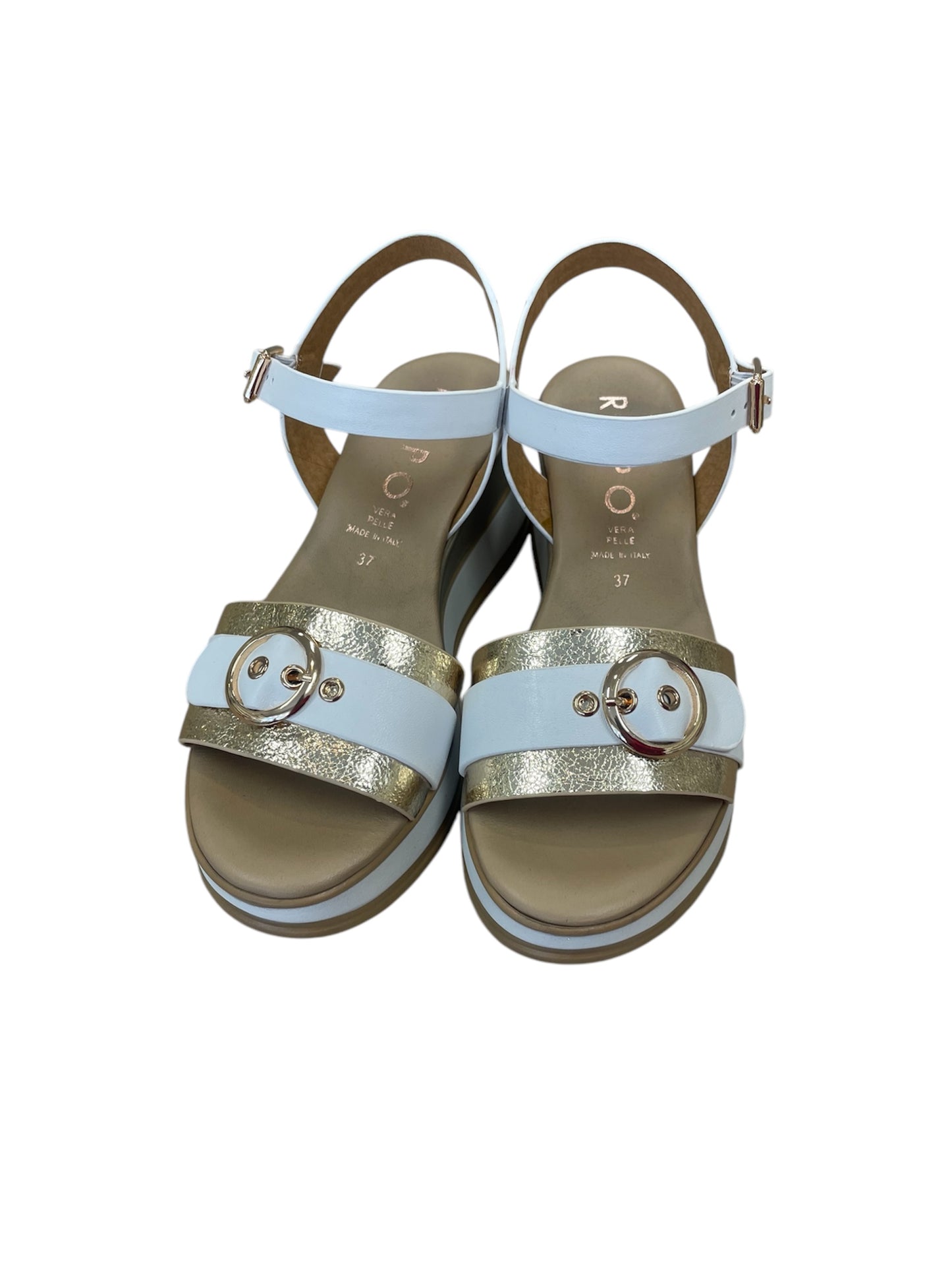 Repo white and gold platform wedge sandals