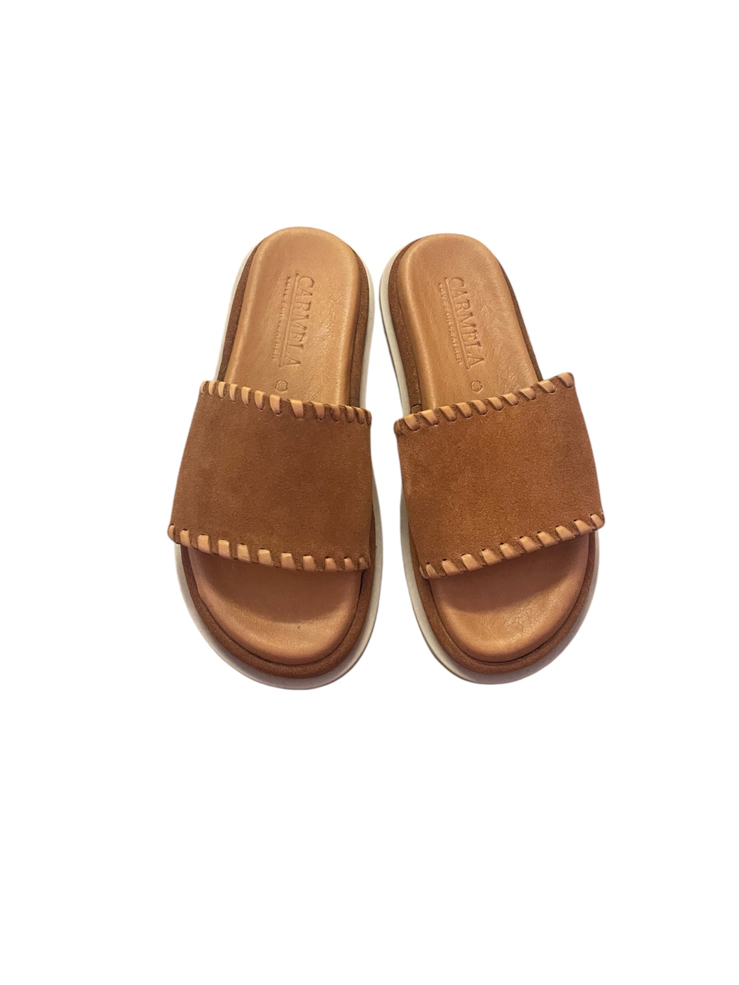 Carmela tan suede leather flat mules