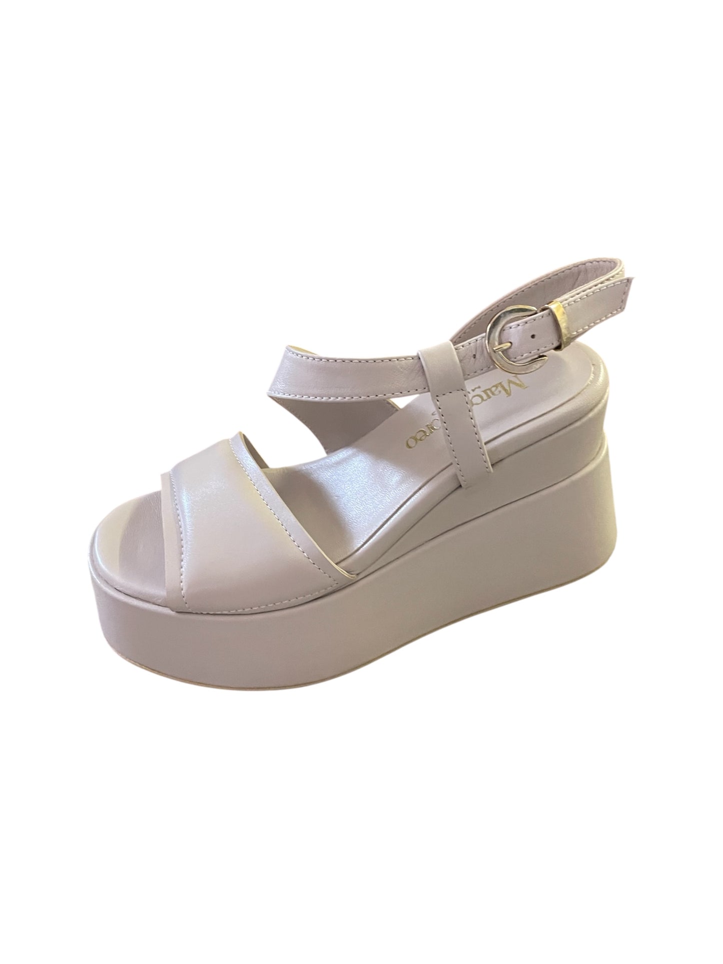 Marco Moreo beige leather platform wedge sandals