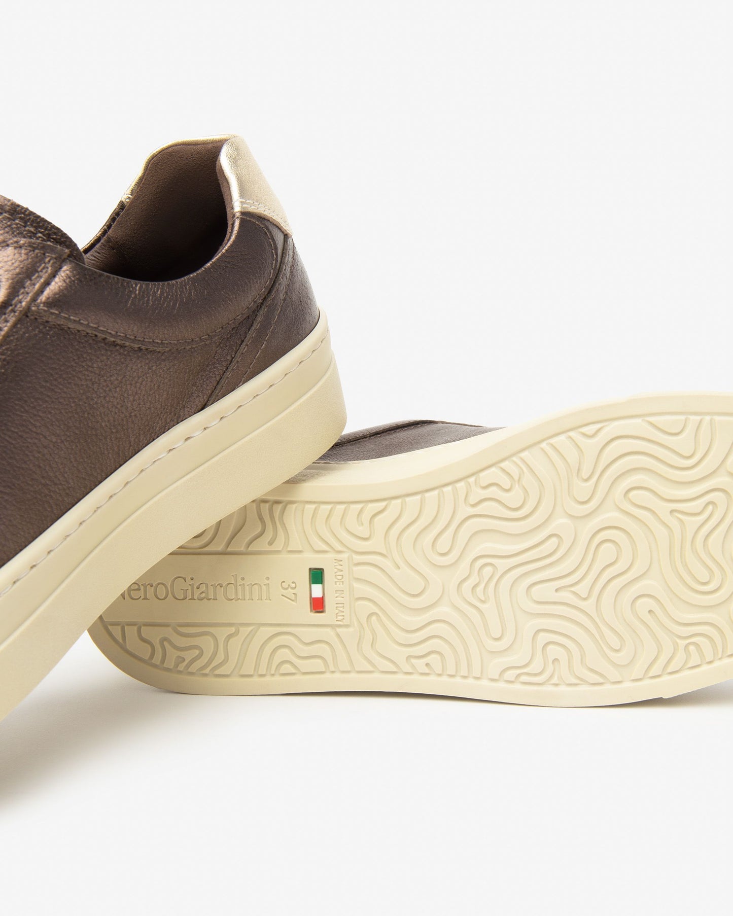 NeroGiardini metallic bronze leather platform sneakers