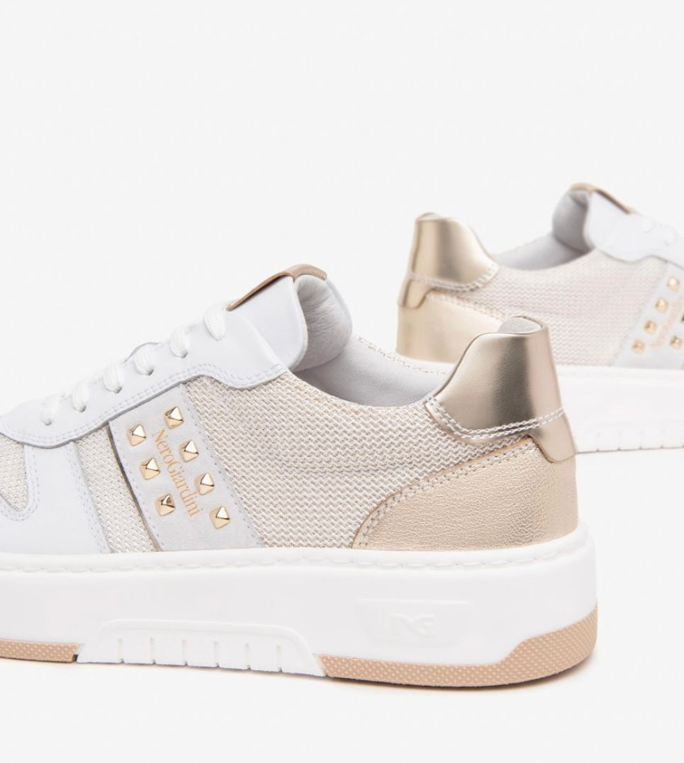 Nerogiardini white leather and canvas sneakers