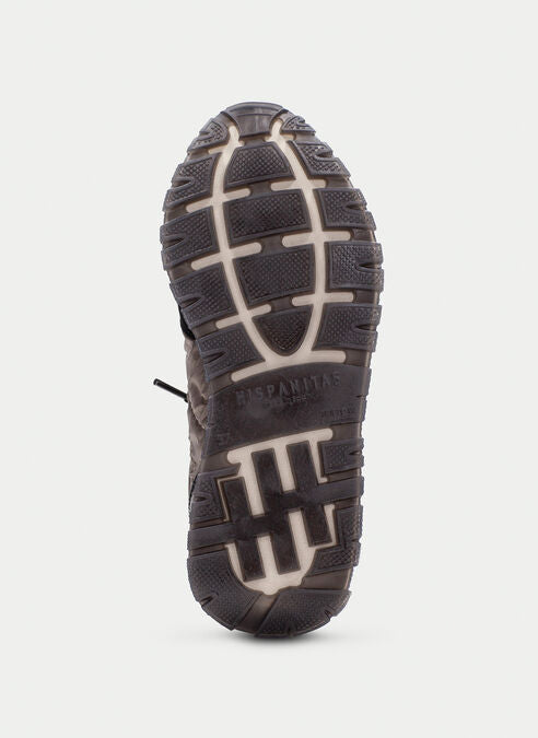 Hispanitas black and taupe leather and nylon sneakers