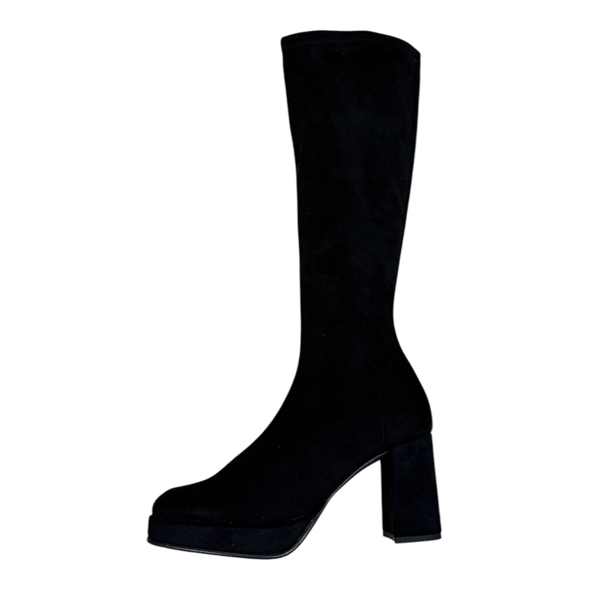 Miss Elastic black suede knee high platform boots M5A