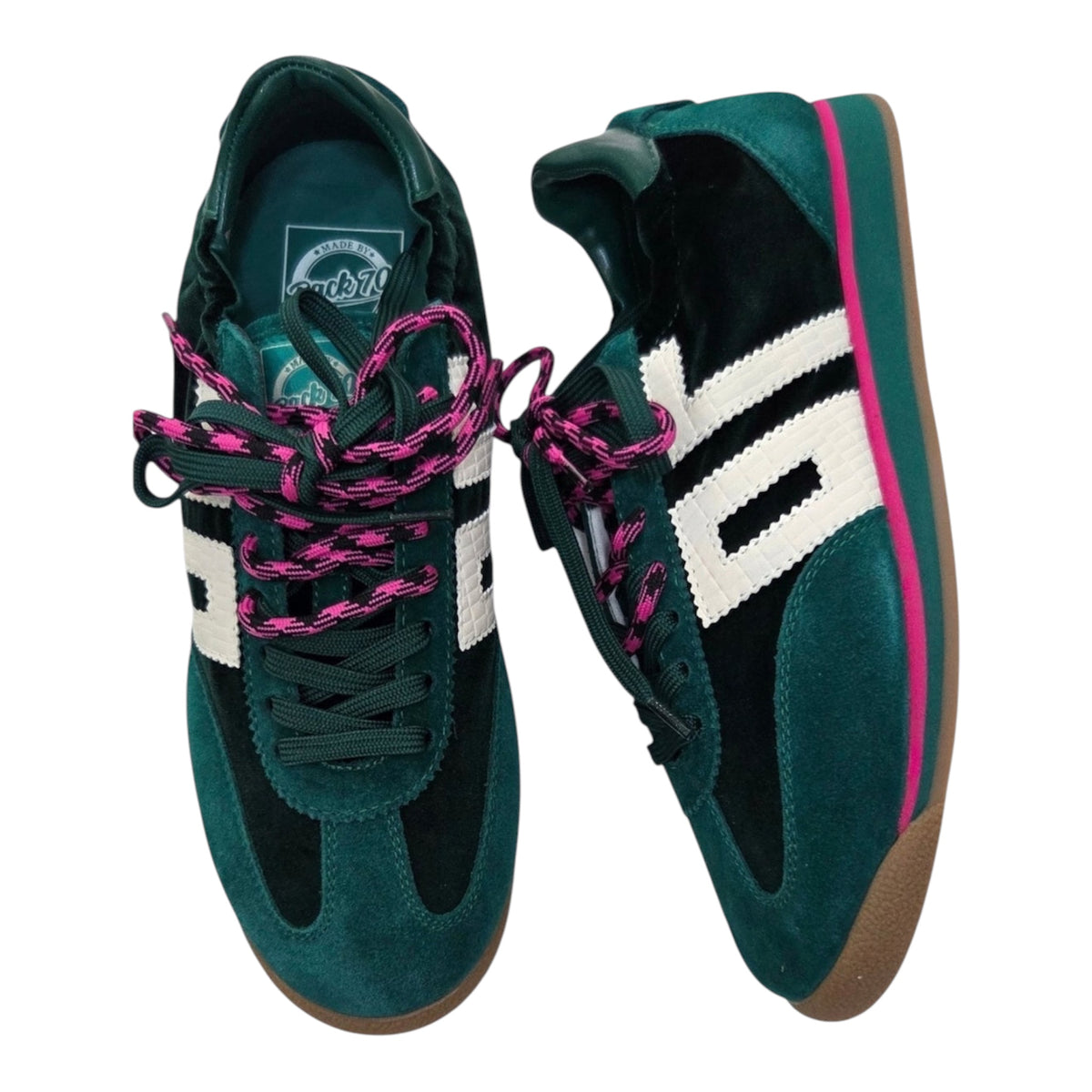 Back 70s green velvet and suede retro sneakers
