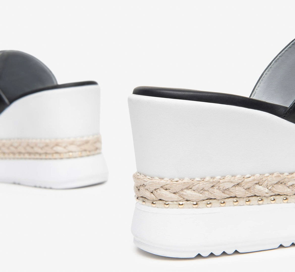 Nerogiardini black leather wedge slip on sandal