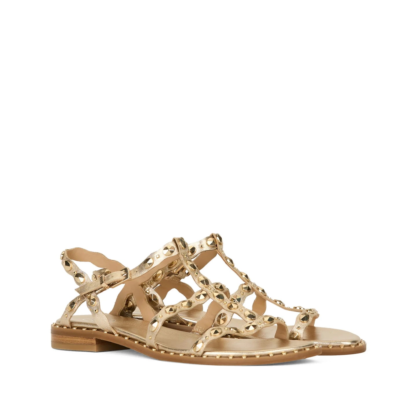 ASH PLUS Luxor metallic gold gladiator sandal with gold studs
