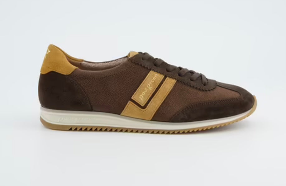 Paul Green chocolate brown/tan suede and nubuck slip on retro sneaker