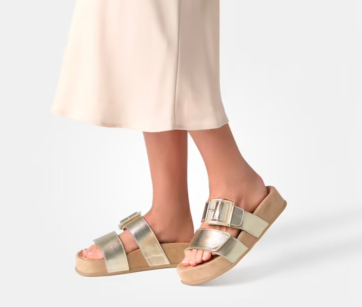 Paul Green gold leather platform sandals
