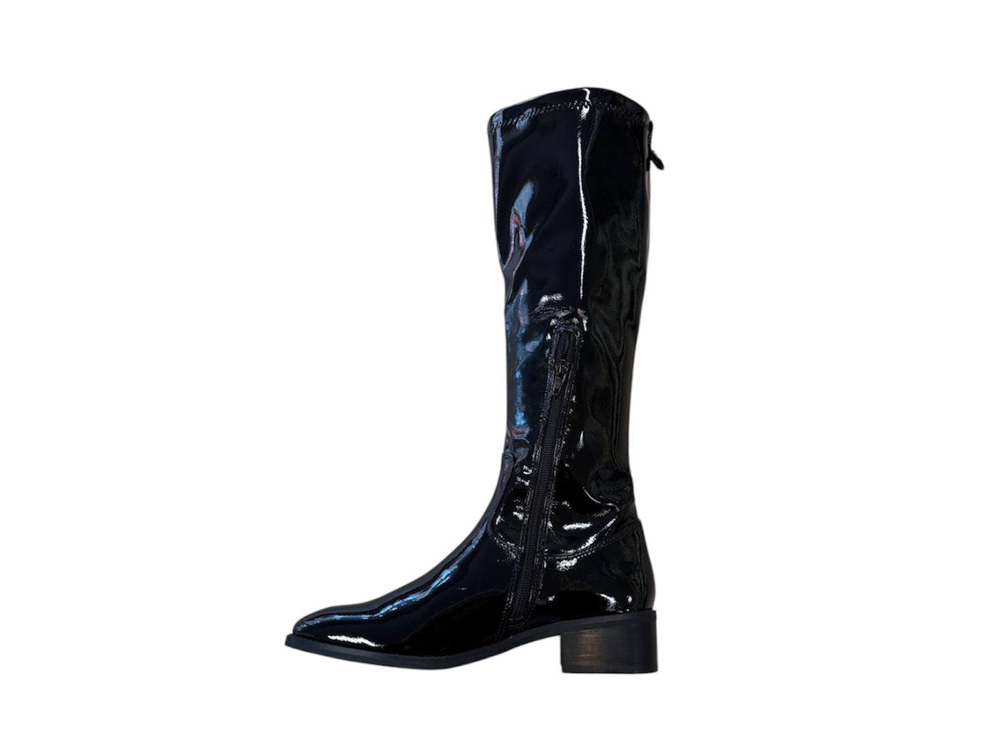 Adige black patent leather knee high boots