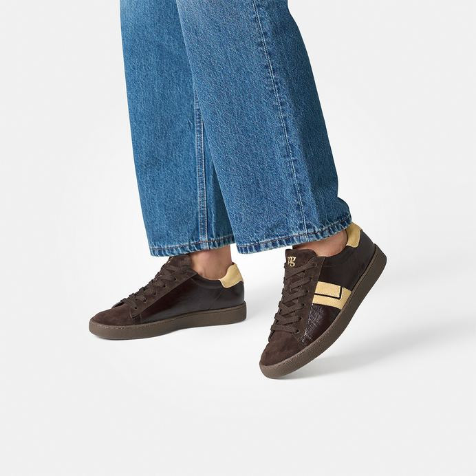 Paul Green brown patent leather and suede sneakers