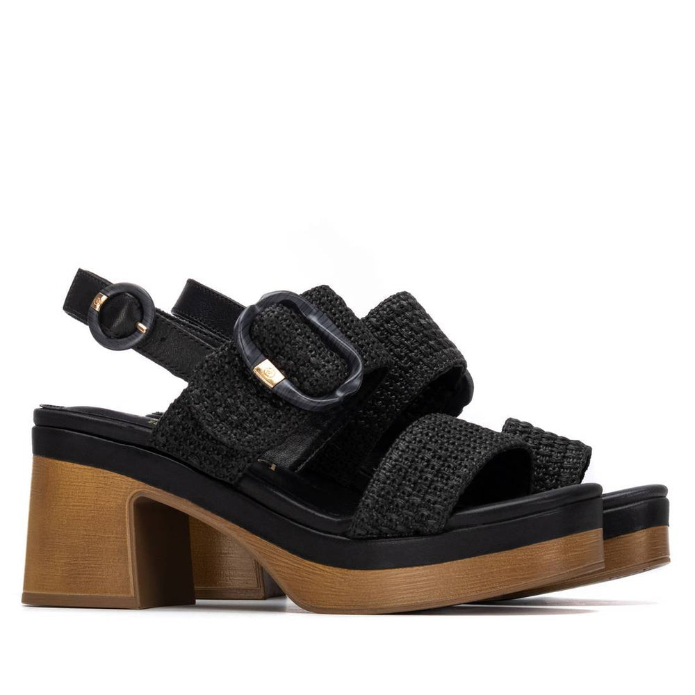 Carmela black raffia slingback sandals with block heel