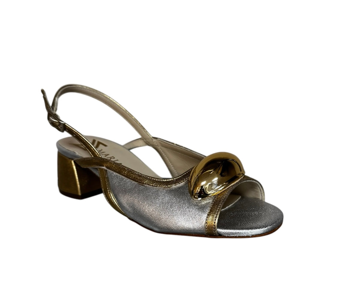 Marian two tone silver and gold leather slingback sandal