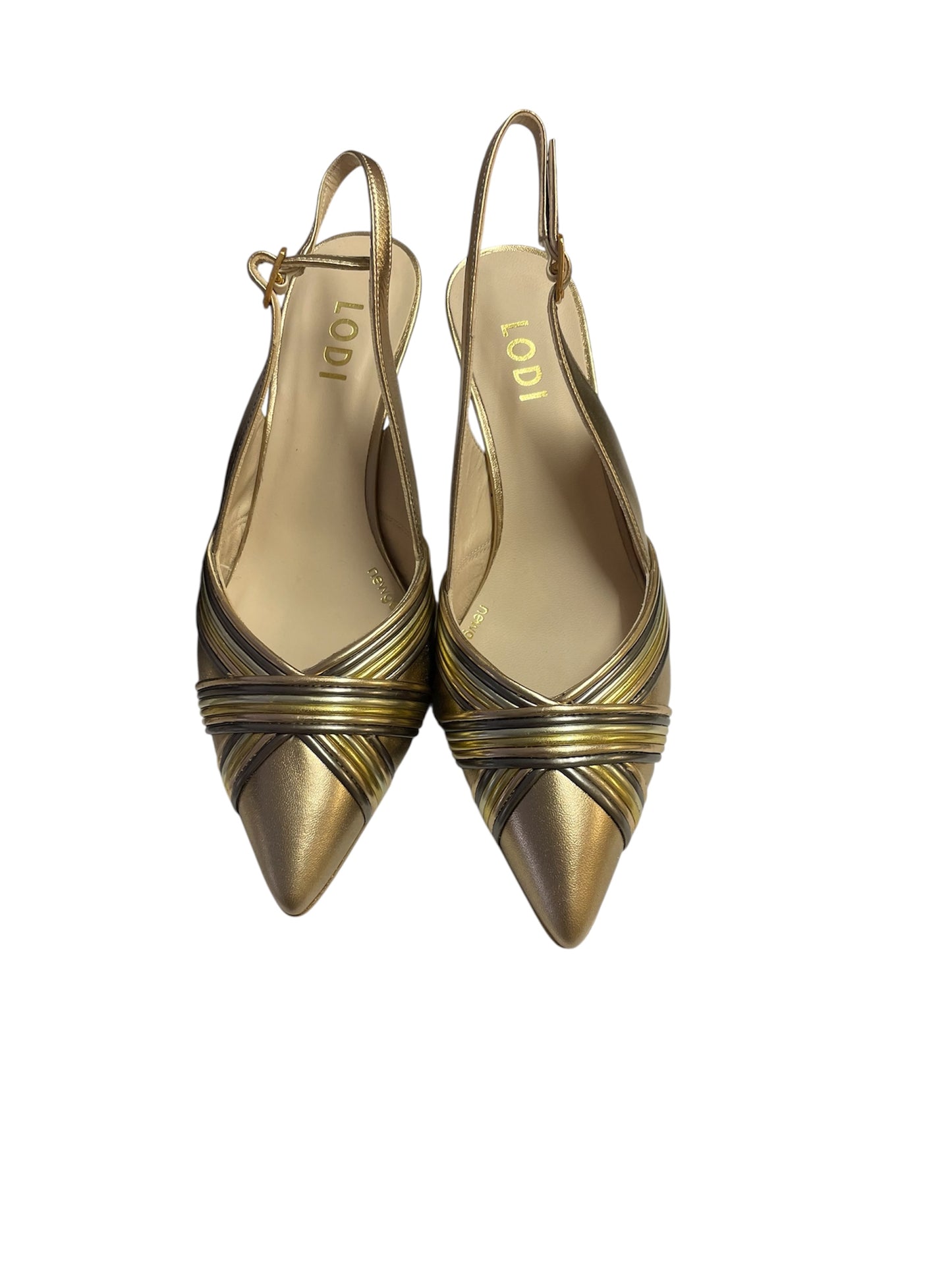 Lodi gold leather slingbacks